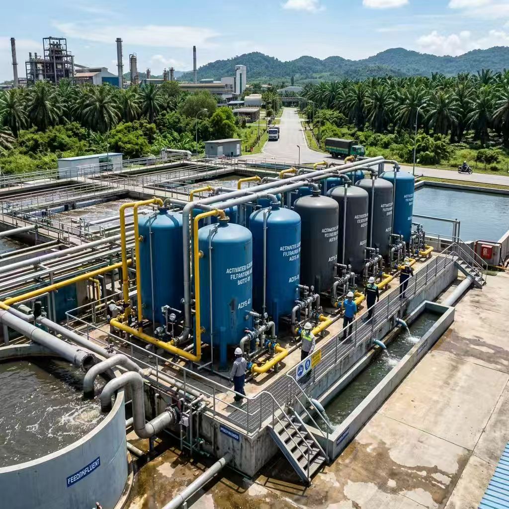 Centralized wastewater treatment facility in Rayong, Thailand, treating mixed industrial effluent with PAC/GAC
